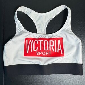 Victoria Sport Victoria's Secret White Racerback Sports Bra Red Logo Size Medium